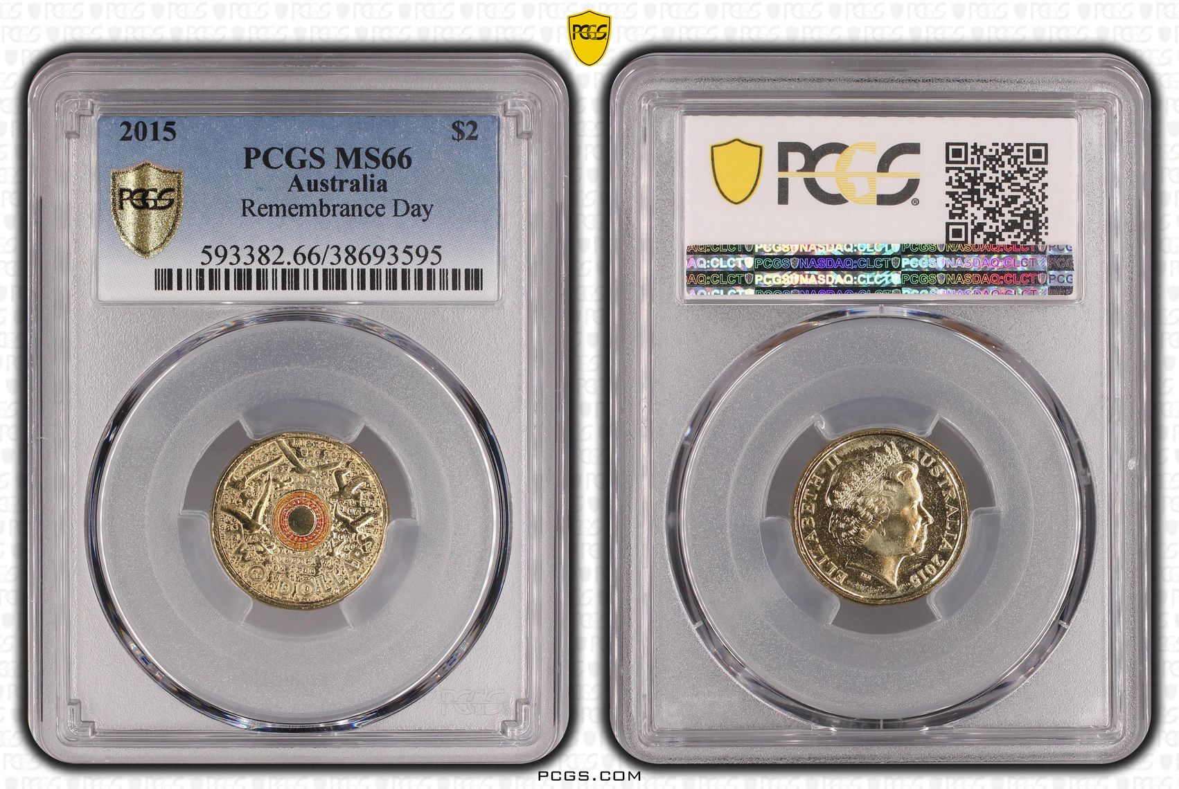 2015 Australia Two Dollar, $2 Remembrance Day PCGS - MS66 -595