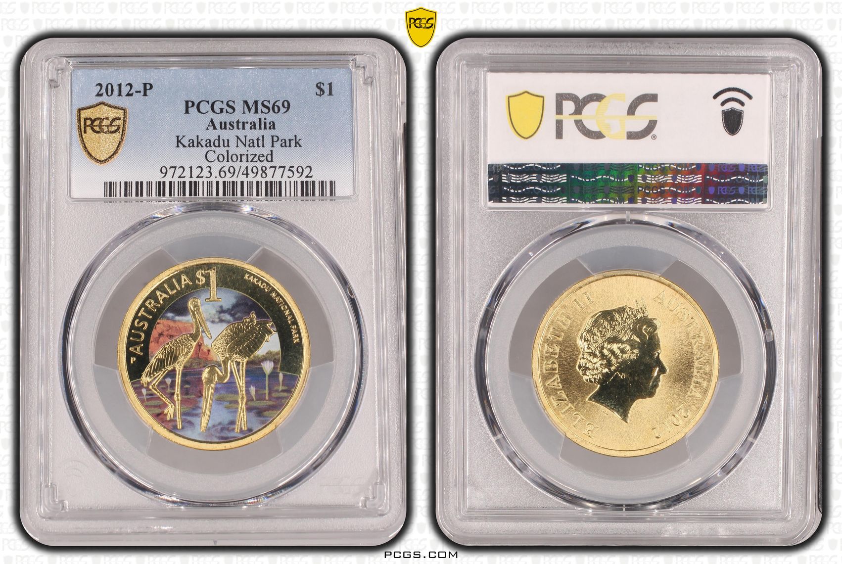 Kakadu Natl Park Colorized POP 3/0, One Dollar, 2012-P, PCGS MS69
