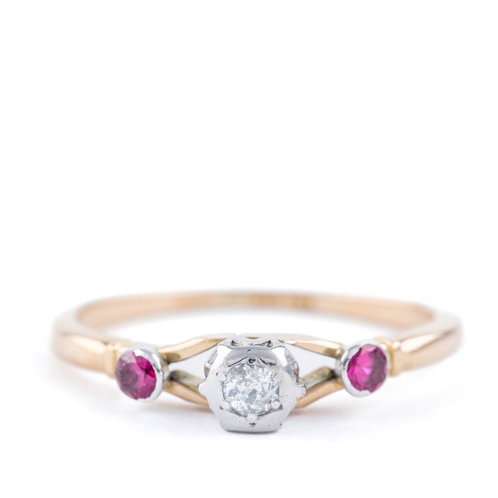 Antique Old Cut DIamond & Ruby Ring 18ct