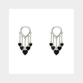 A Pair of Heart Shaped Dangle Earings - Glam Earings - Black - 7.0 cm | AS 51695/1206 B1 (S6) SB(4)