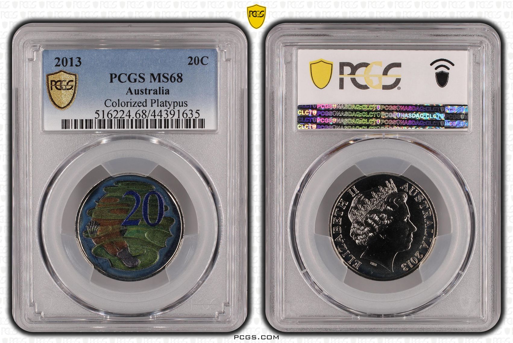2013 Australia Twenty Cent, 20c Colored Playtpus PCGS - MS68 -635