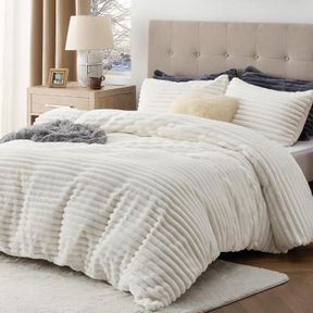 BEDSURE FLUFFY COMFORTER COVER SET - ULTRA SOFT PLUSH SHAGGY DUVET BEDDING QUEEN SIZE, WARM FLANNEL FLEECE BED SETS FOR WINTER, 3