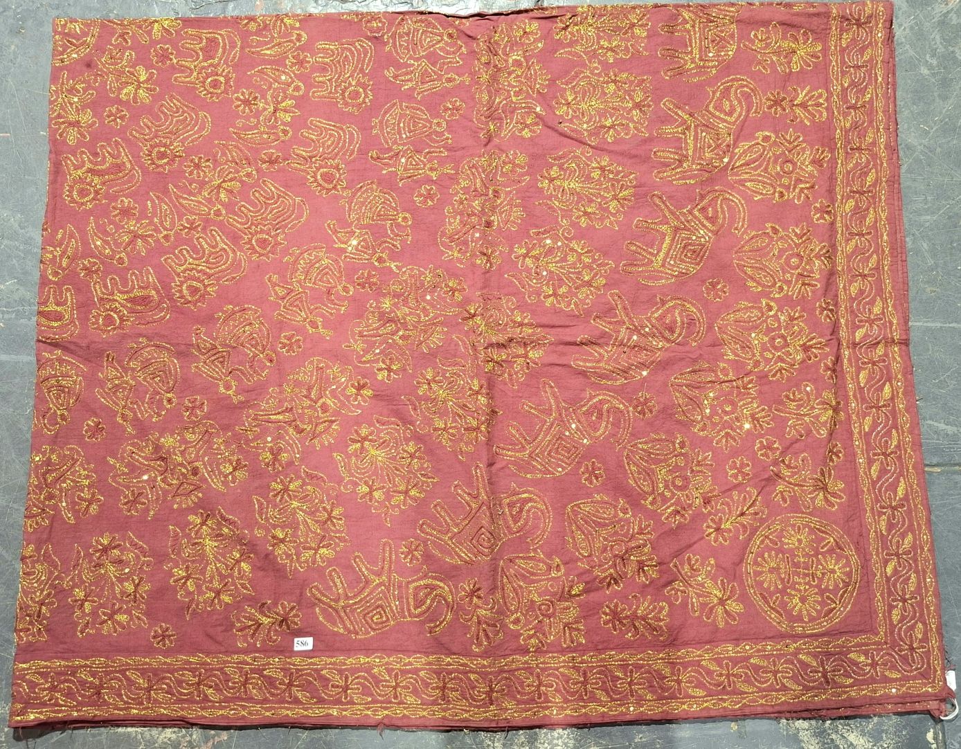 586 · 19TH CENTURY GOLD INDIAN WALL HANGING/COVER