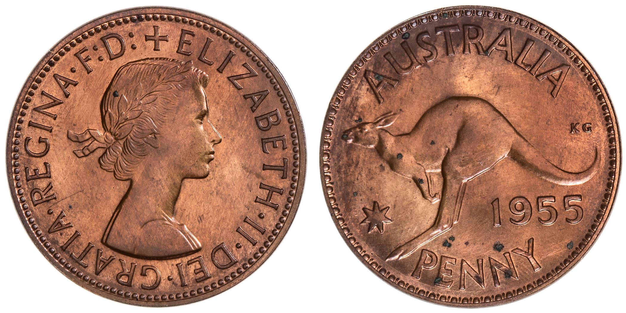 Elizabeth II, Penny, 1955, aFDC