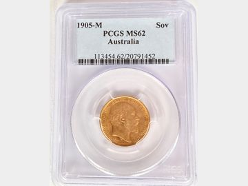 1905 EDWARD VII MELBOURNE MINT GOLD SOVEREIGN PCGS MS62.