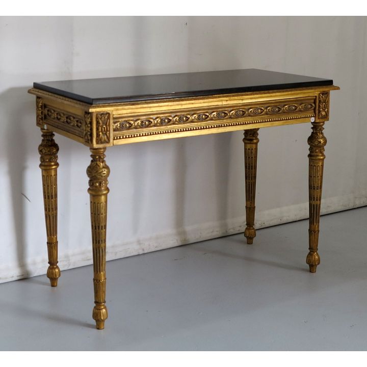 CARVED GILTWOOD AND MARBLE CONSOLE TABLE with frieze drawer