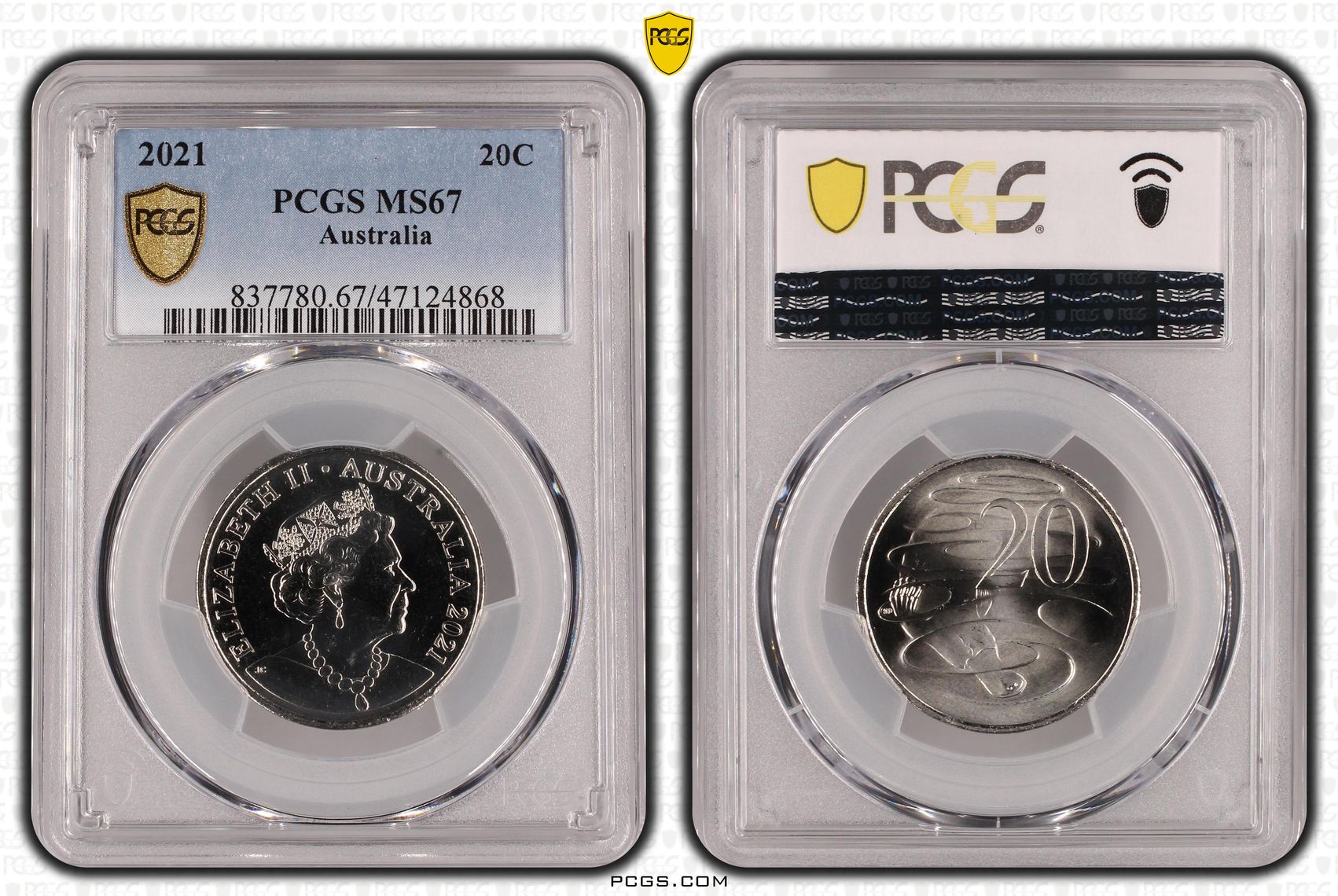 289 · Elizabeth II, Twenty Cent, 2021, PCGS MS67