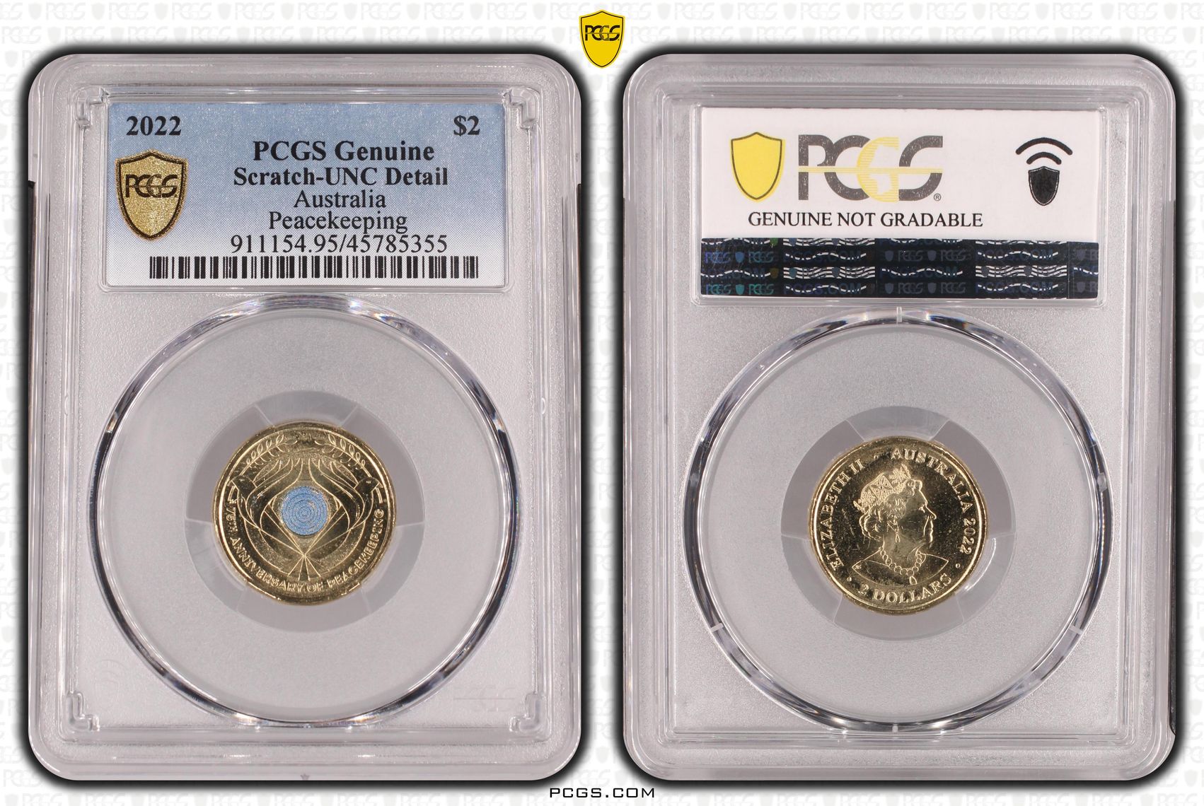 Elizabeth II, Peacekeeping - Colorized , Two Dollar, 2022, PCGS Genuine - UNC Details (95 - Scratch)