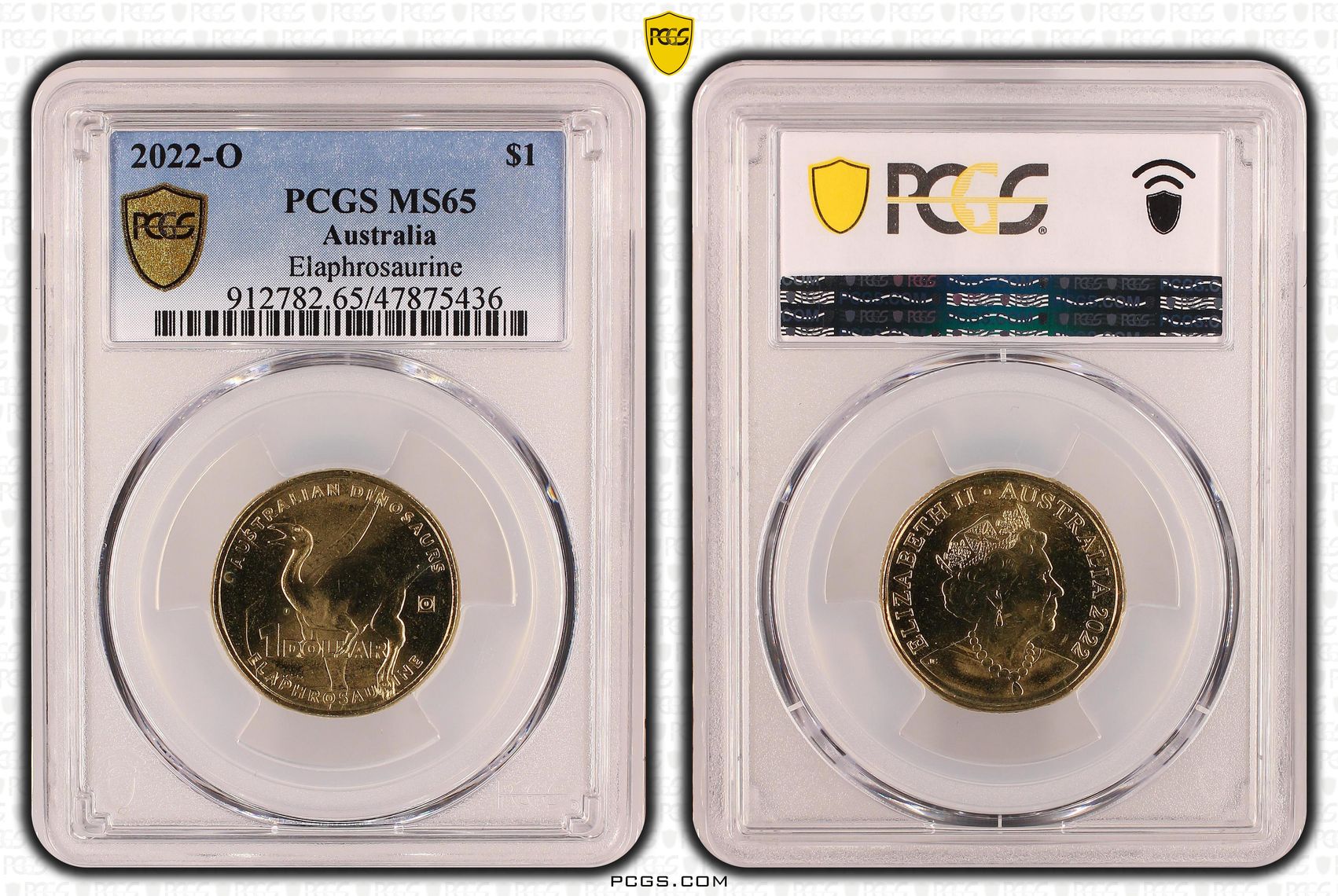 Elaphrosaurine Privy Australian Dinosaurs , One Dollar, 2022-O, PCGS MS65