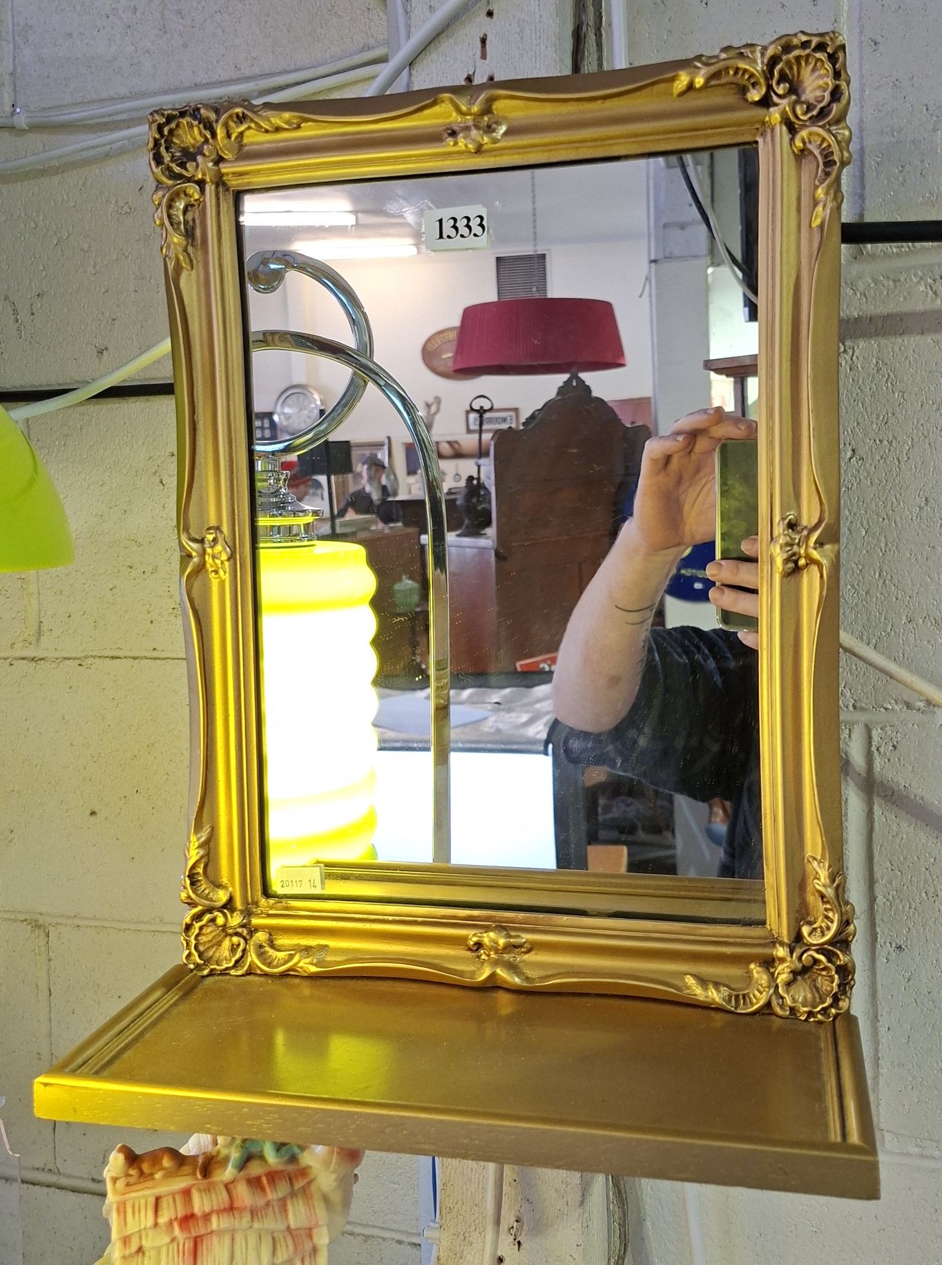 GILT WALL MIRROR WITH SHELF