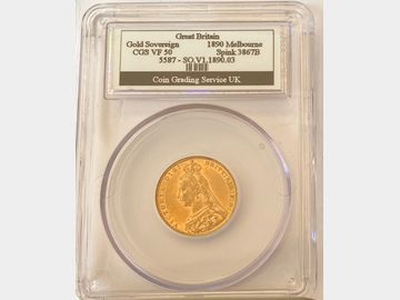 1890 Queen Victoria Jubilee Head Melbourne Mint Gold Sovereign CGS VF50.