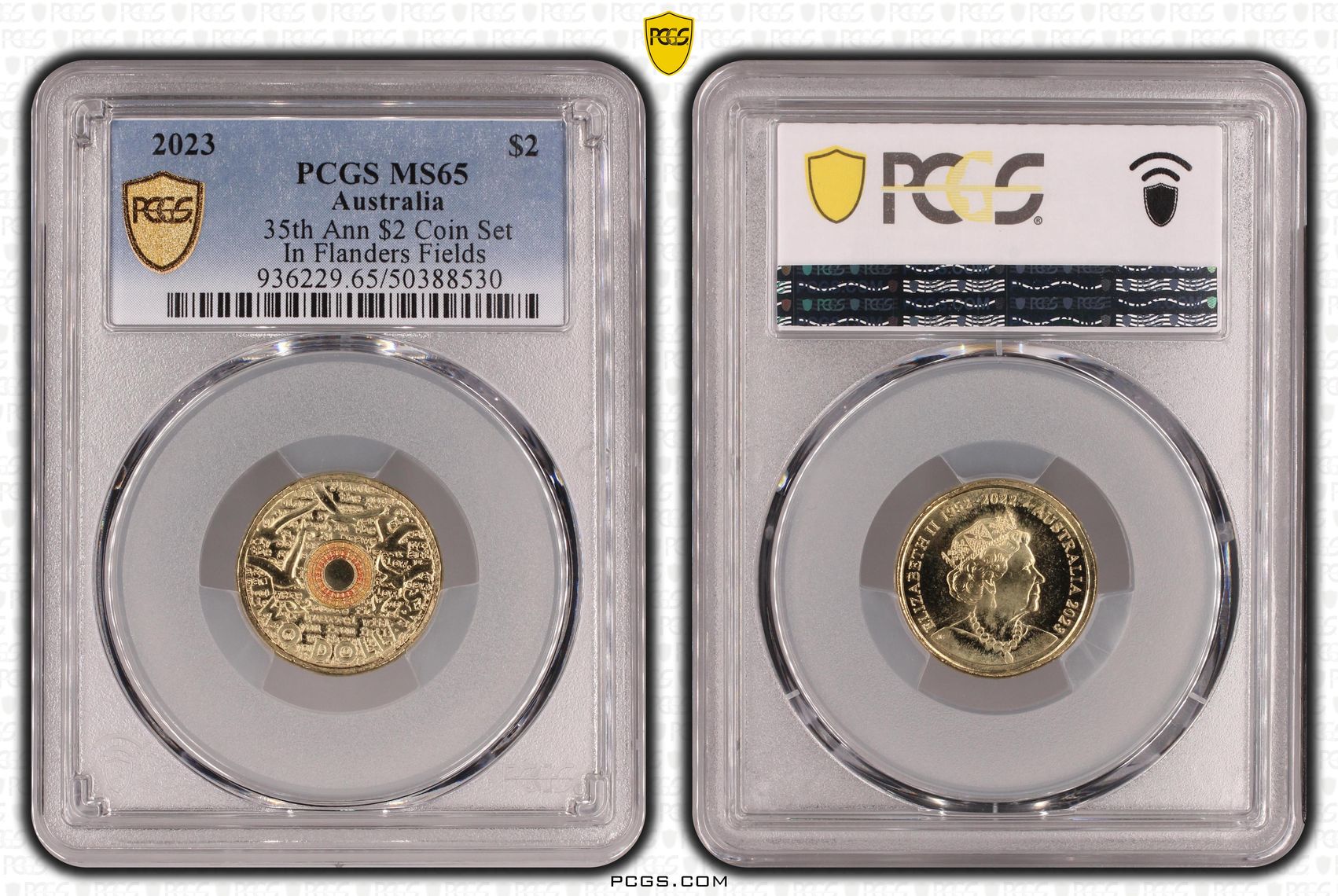 35th Ann $2 Coin Set Colorized In Flanders Fields, Two Dollar, 2023, PCGS MS65
