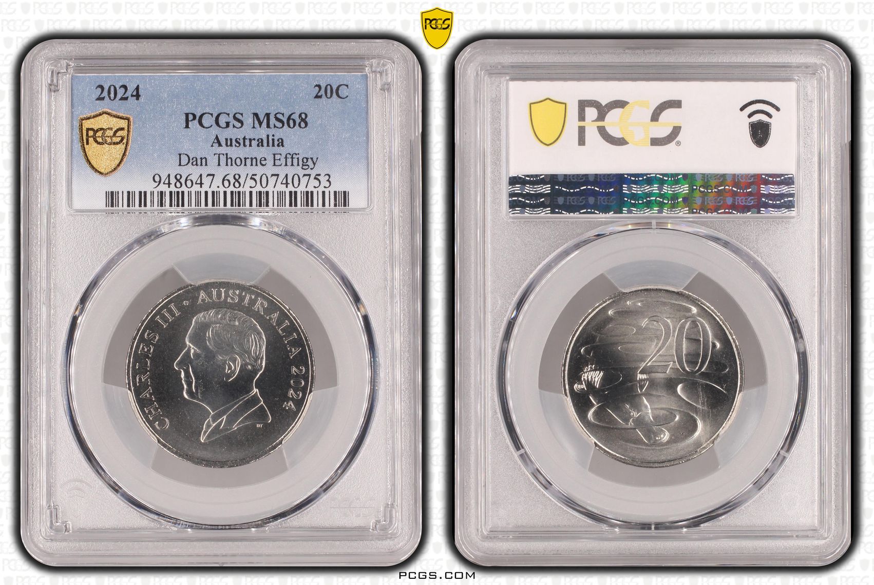 Dan Thorne Effigy, Twenty Cent, 2024, PCGS MS68
