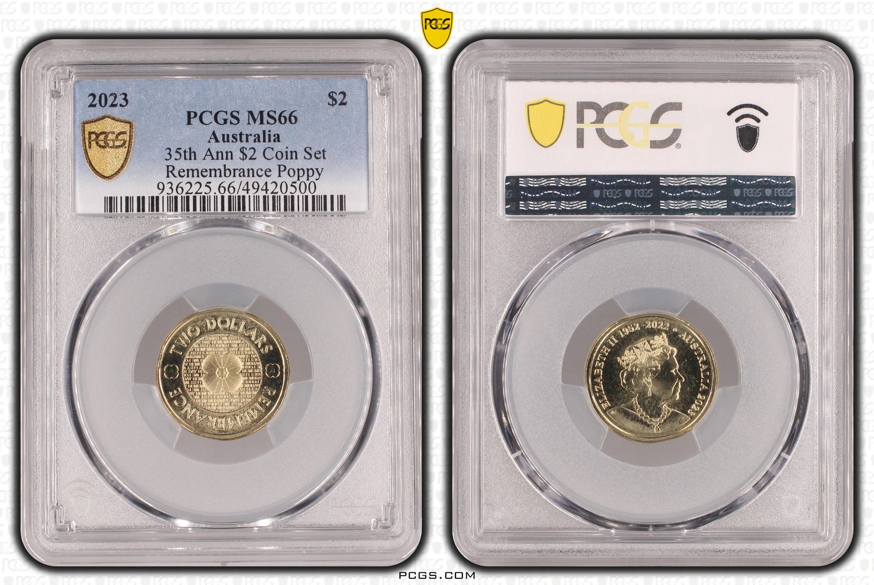 Elizabeth II, 35th Ann $2 Coin Set Remembrance Poppy, Two Dollar, 2023, PCGS MS66