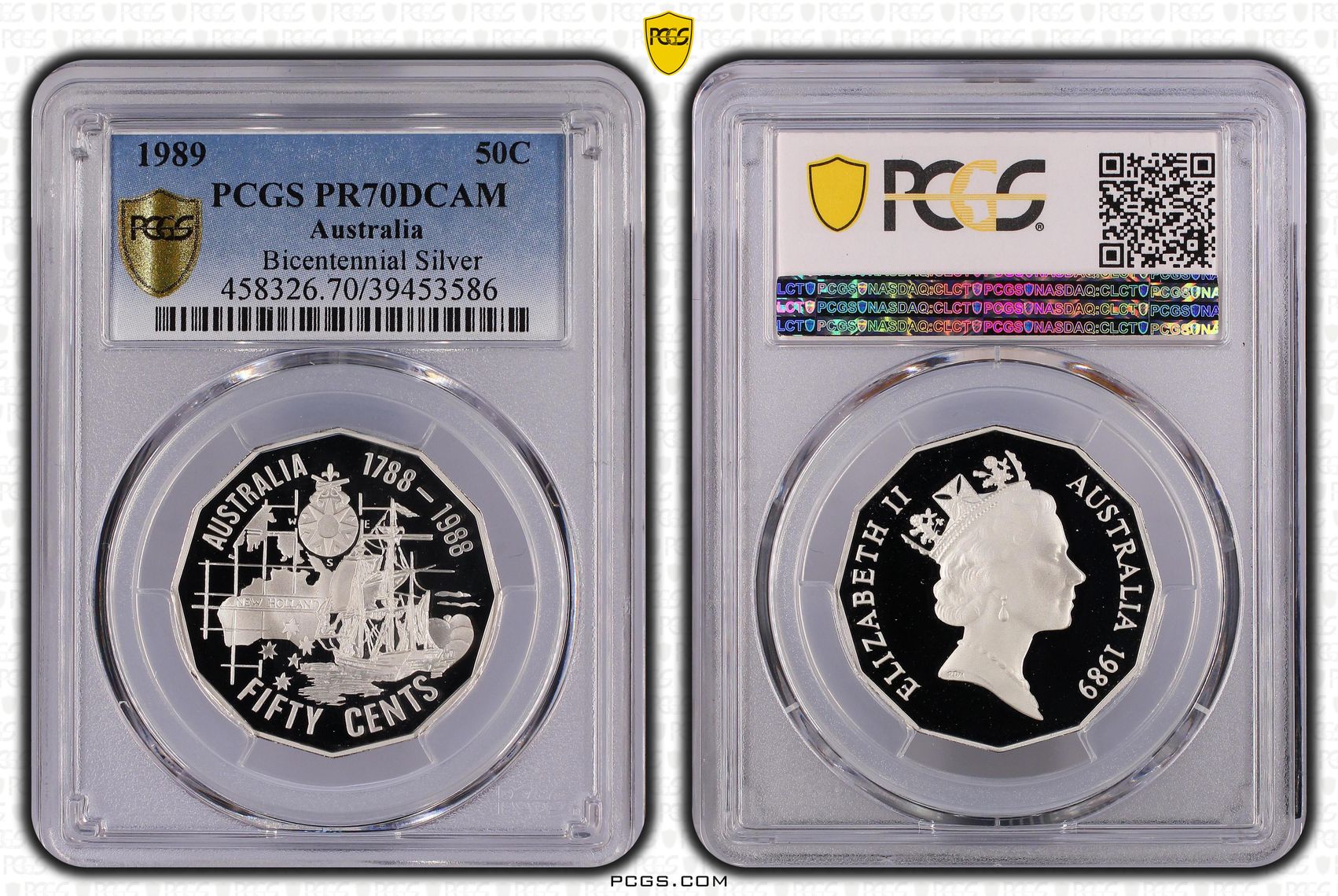272 · 1989 Australia Fifty Cent, 50c Silver Proof Bicentennial Silver PCGS - PR70DCAM POP 21/0 -586