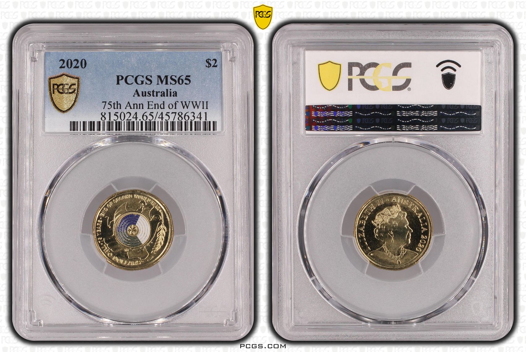 Elizabeth II, 75th Ann End of WWII, Two Dollar, 2020, PCGS MS 65