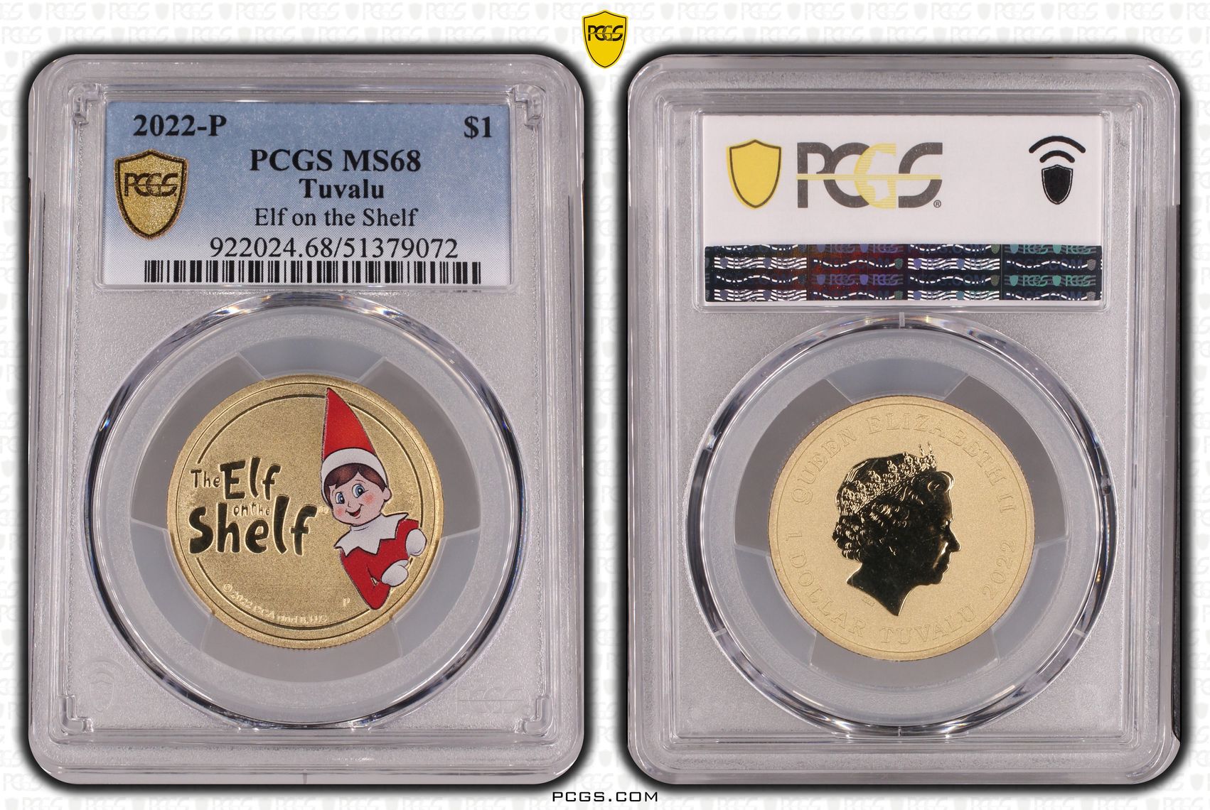 Tuvalu, Elf on the Shelf, One Dollar, 2022-P, PCGS MS68