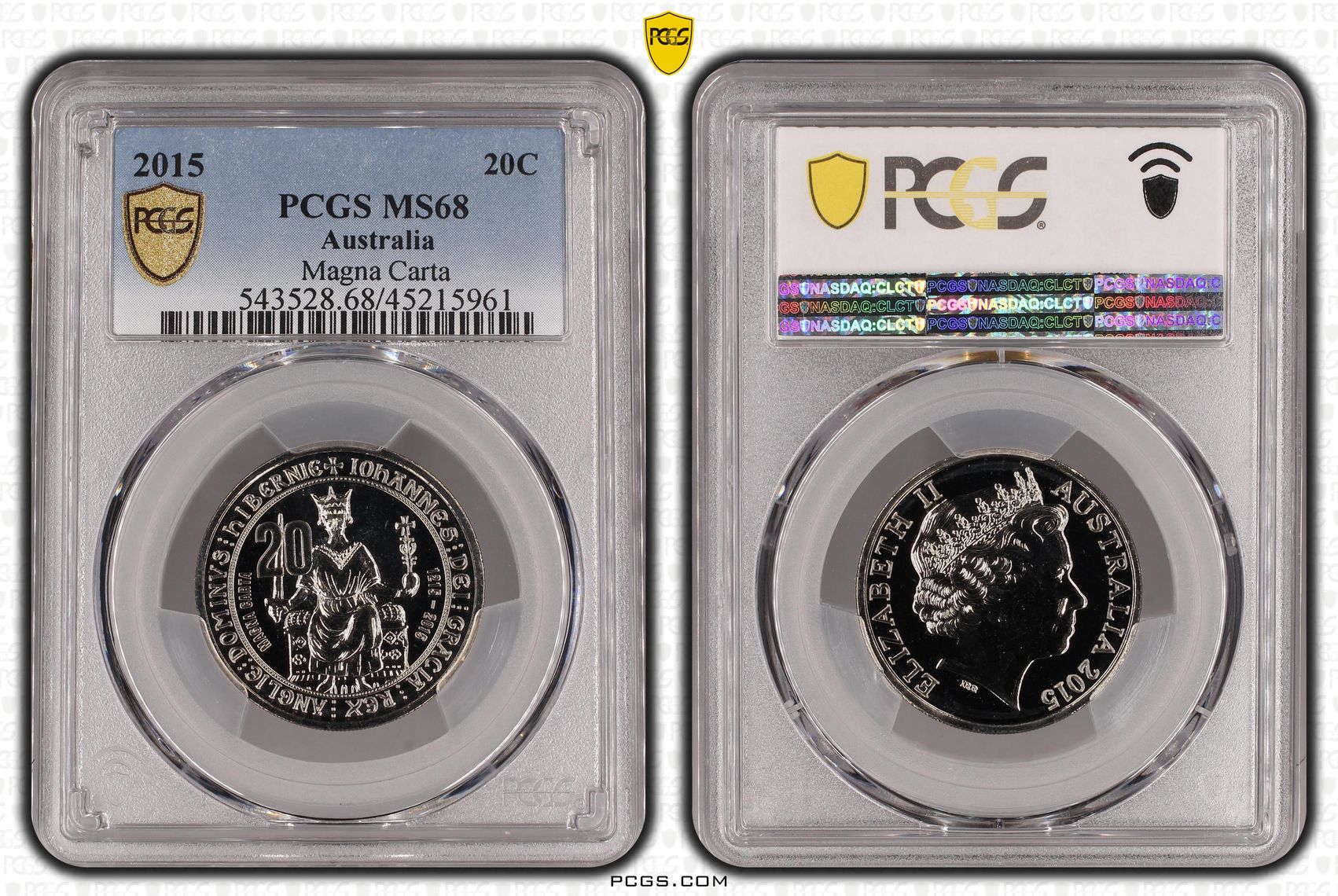 2015 Australian Twenty Cent, 20c Magna Carta PCGS - MS68 -961