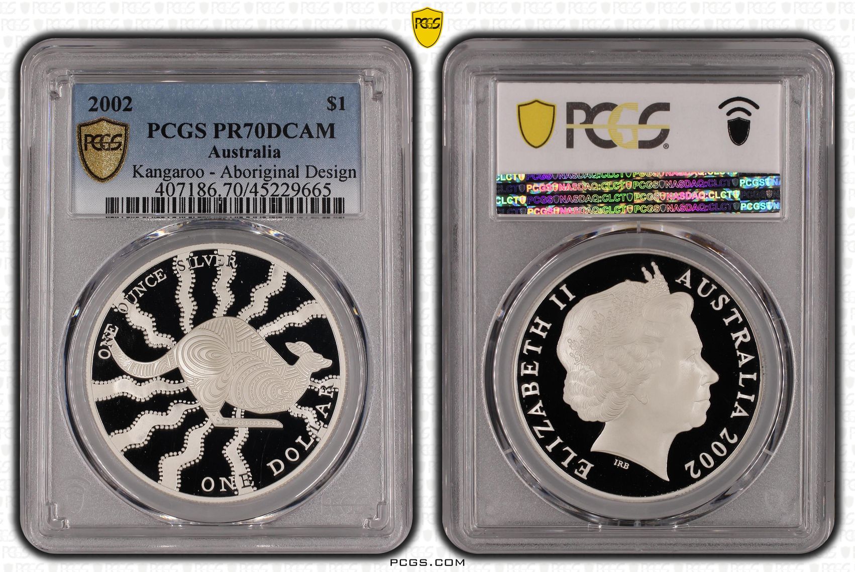 Elizabeth II, Silver 1oz Kangaroo, One Dollar, 2002, PCGS PR 70DCAM
