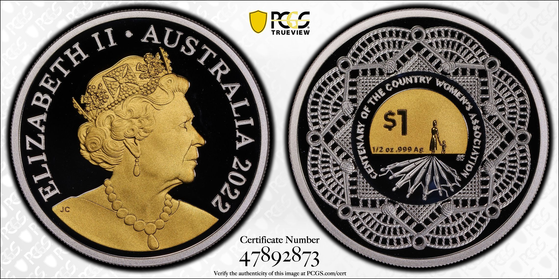 Country Women's Association Silver Partial Gilt, One Dollar, 2022, PCGS PR69DCAM