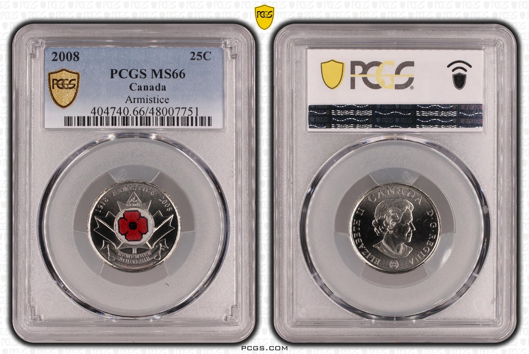 Elizabeth II, Canada, Armistice (Poppy) , Twenty Five Cent, 2008, PCGS MS66