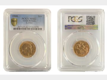1908 LONDON MINT SOVEREIGN MS62 PCGS