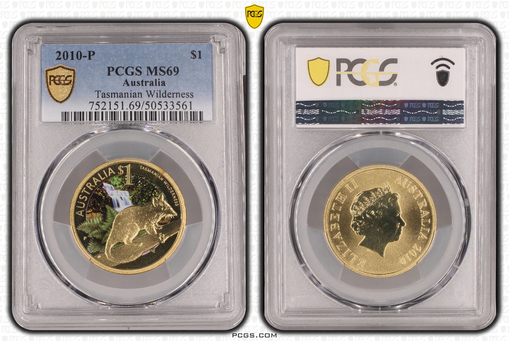 Tasmanian Wilderness Colorized POP 9/0, One Dollar, 2010-P, PCGS MS69