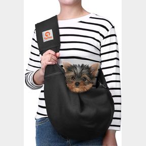 TOMKAS SMALL DOG SLING CARRIER - ADJUSTABLE STRAP & ZIP POCKET - SUITABLE FOR PUPPIES (BLACK)