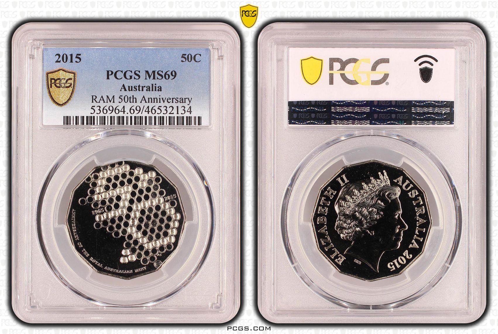 Elizabeth II, RAM 50th Anniversary, POP 23/0, Fifty Cent, 2015, PCGS MS 69