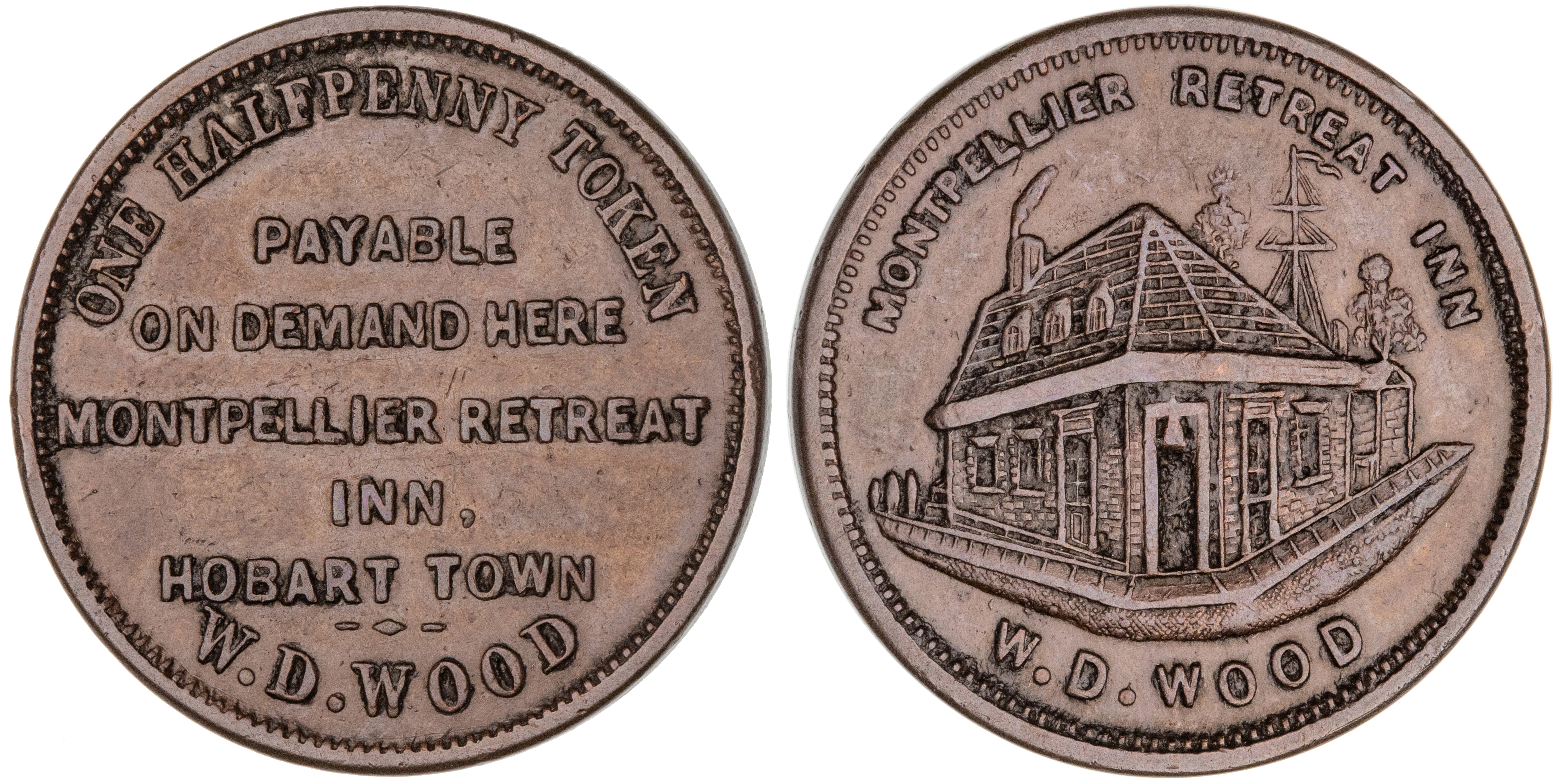 Hobart, Tasmania, W. D. Wood, Halfpenny, ND, EF