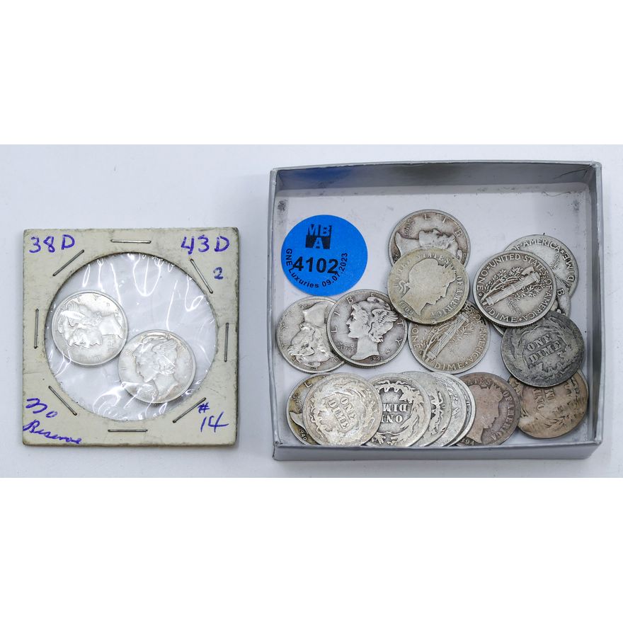Box 24pc US Barber & Mercury Silver Dimes