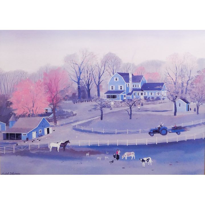Michel Delacroix 'Cornerstone Farm' Lithograph. Framed. Image measures 19x26'' with overall framed dimensions of 28x35''