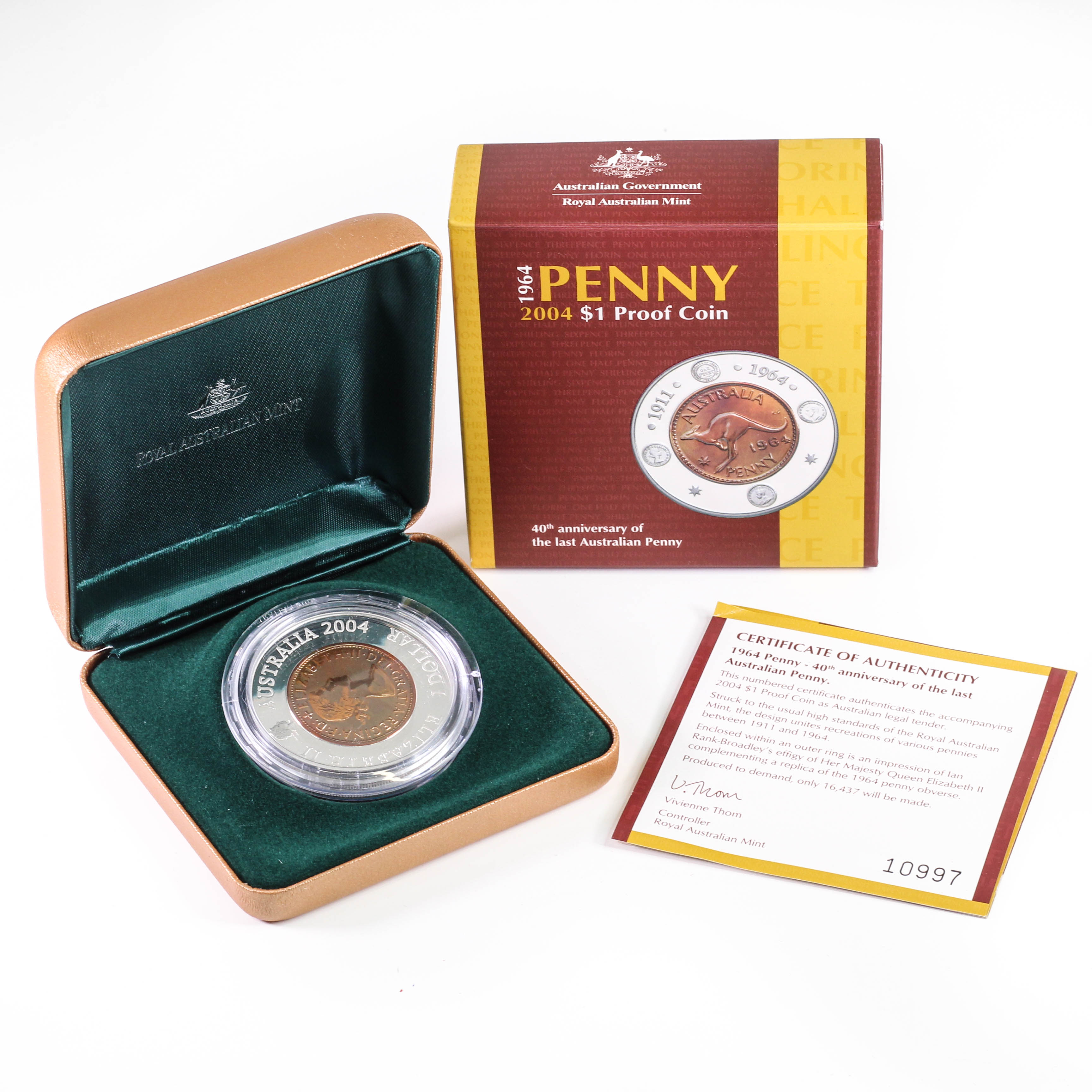 2004 RAM $1 1964 Penny 40th Anniversary Silver/Copper Proof Coin-Box&COA