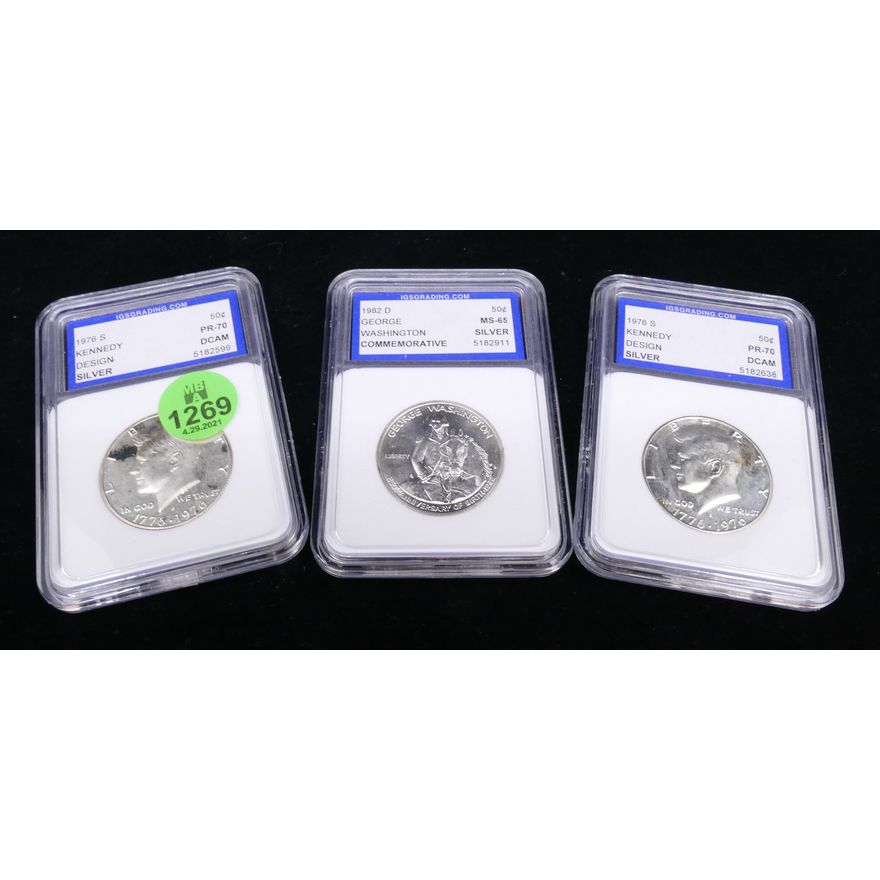 3pc Graded US Silver Half Dollars