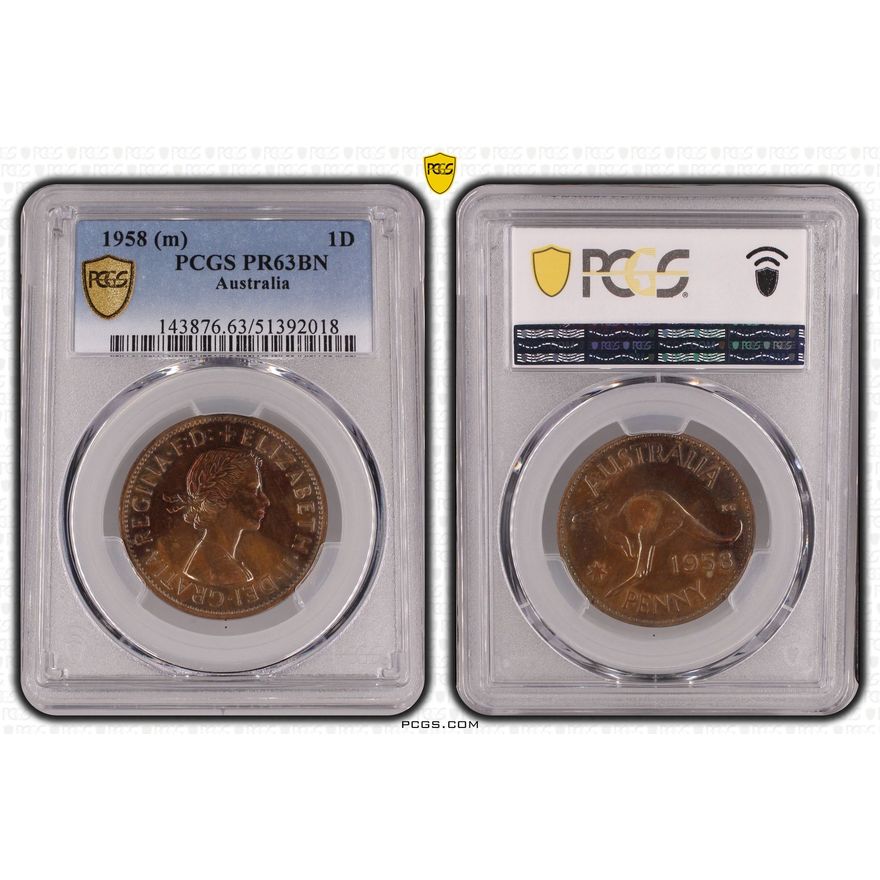 One Penny, 1958, PCGS PR63BN