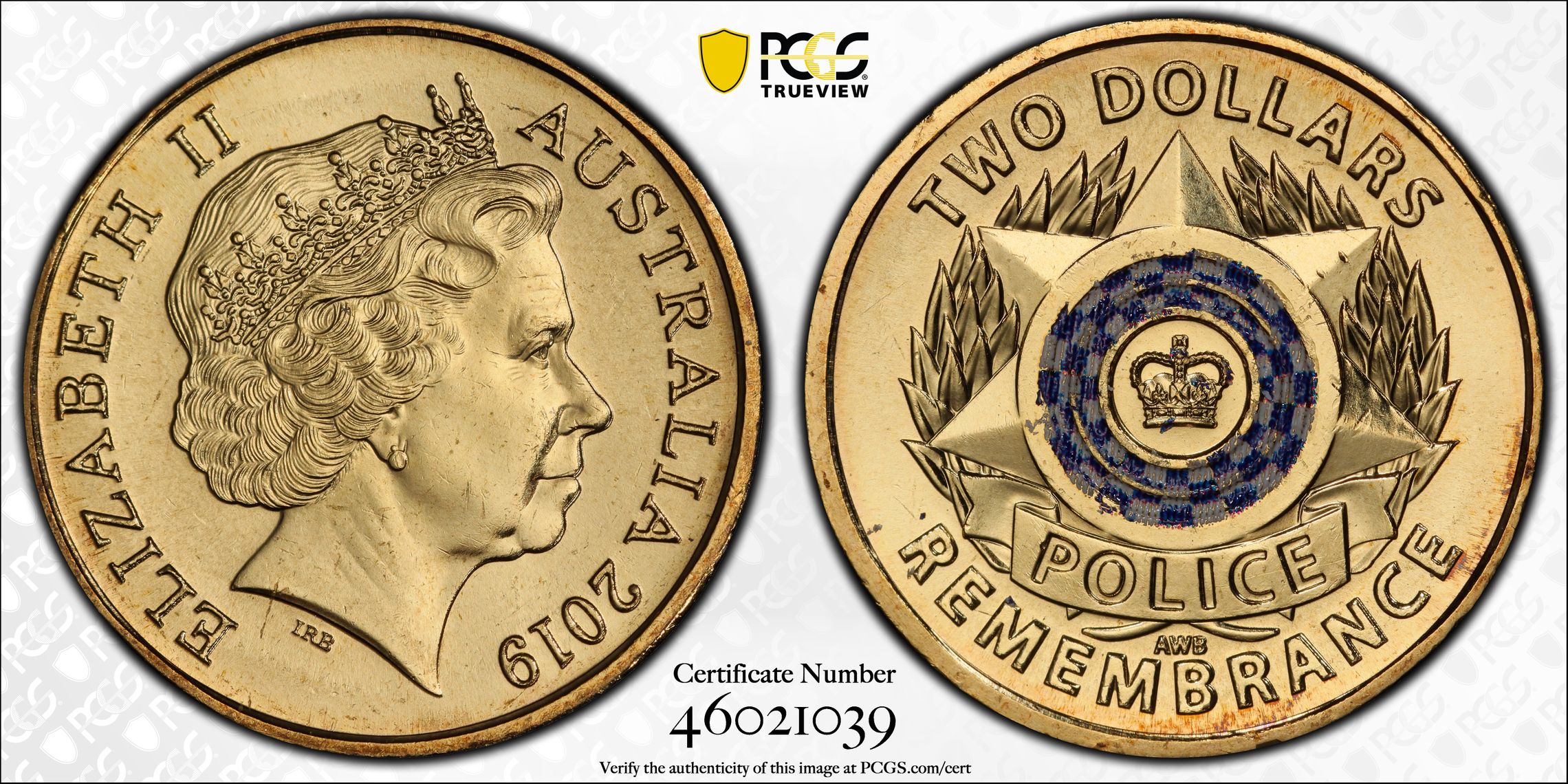 Police Remembrance Colorized, Two Dollar, 2019, PCGS MS67