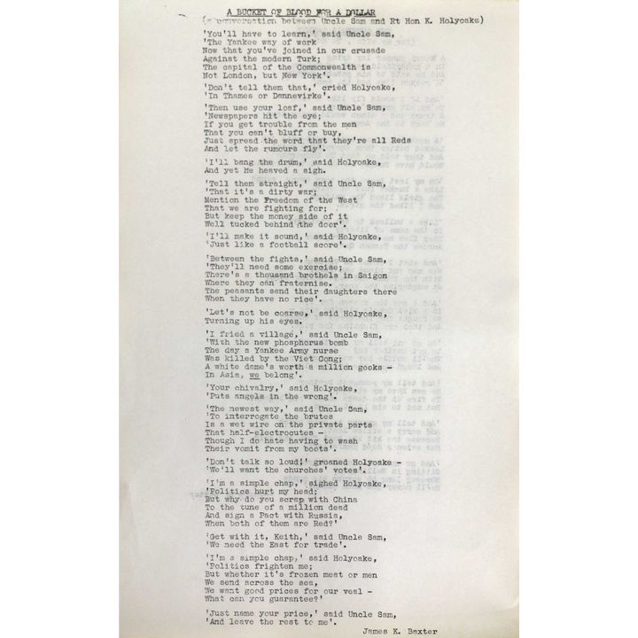 BAXTER, JAMES K. - The Gunner’s Lament [for my wife, Te Kare]