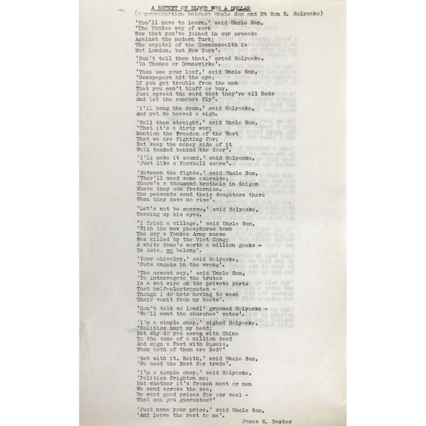 BAXTER, JAMES K. - The Gunner’s Lament [for my wife, Te Kare]