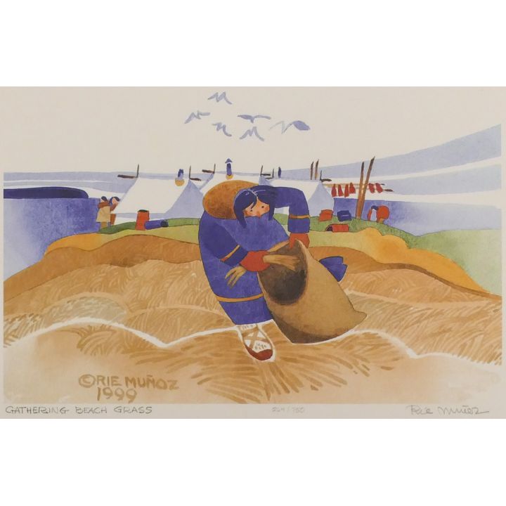 Rie Munoz ''Gathering Beach Grass'' 1999 Signed Print 10'' x 13'' Sheet.