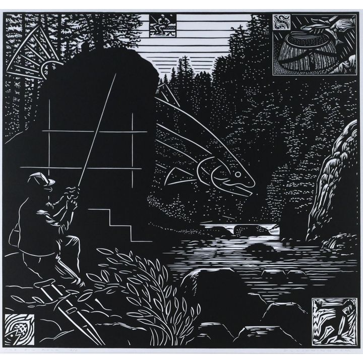 Dennis Cunningham ''The Big Rock'' Linocut