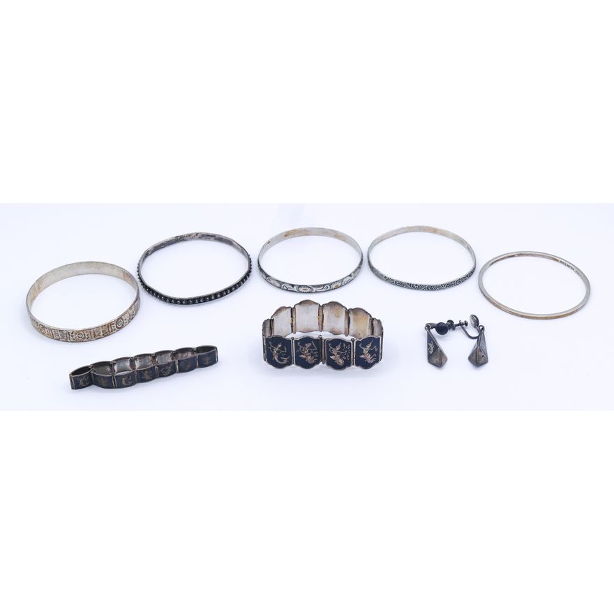 Box Sterling Bangles and Siam Jewelry - 126 Grams TW