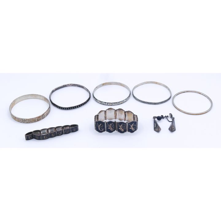 Box Sterling Bangles and Siam Jewelry - 126 Grams TW
