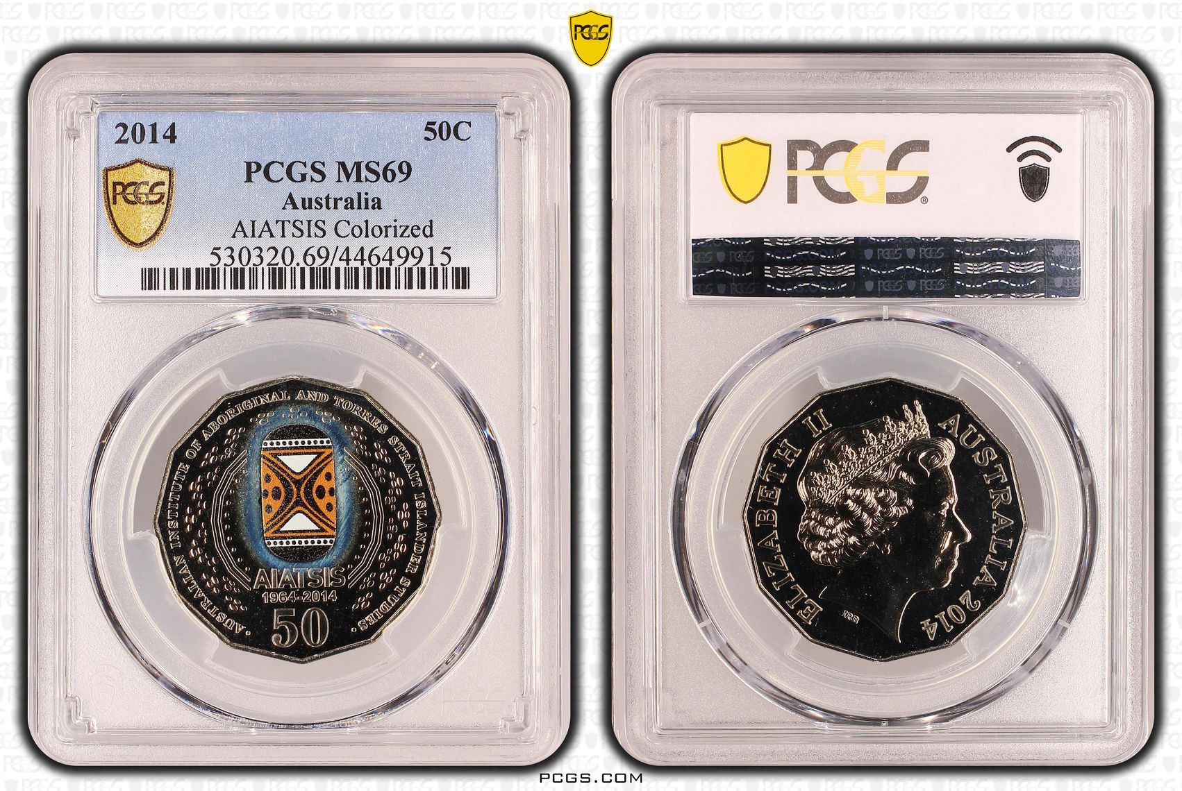 AIATSIS Colorized, Fifty Cent, 2014, PCGS MS 69