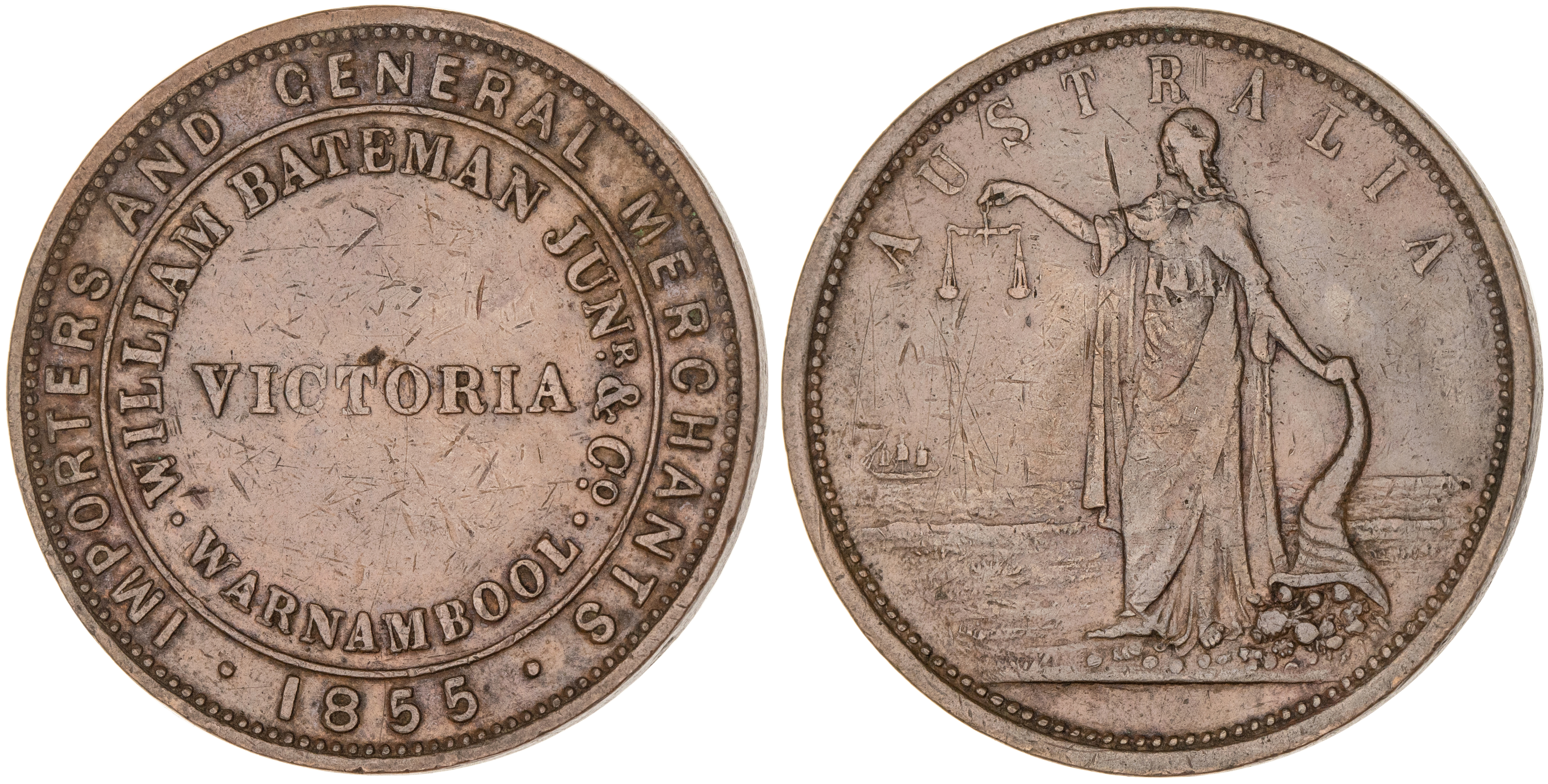 Warrnambool, Victoria, William Bateman, Penny, 1855, VF
