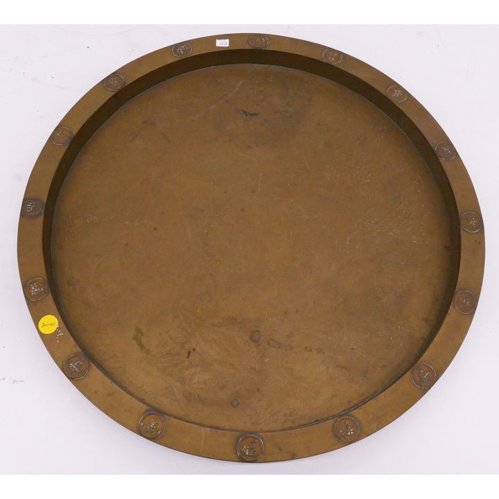 Old Chinese Brass Round Serving Tray- 20'' diameter
