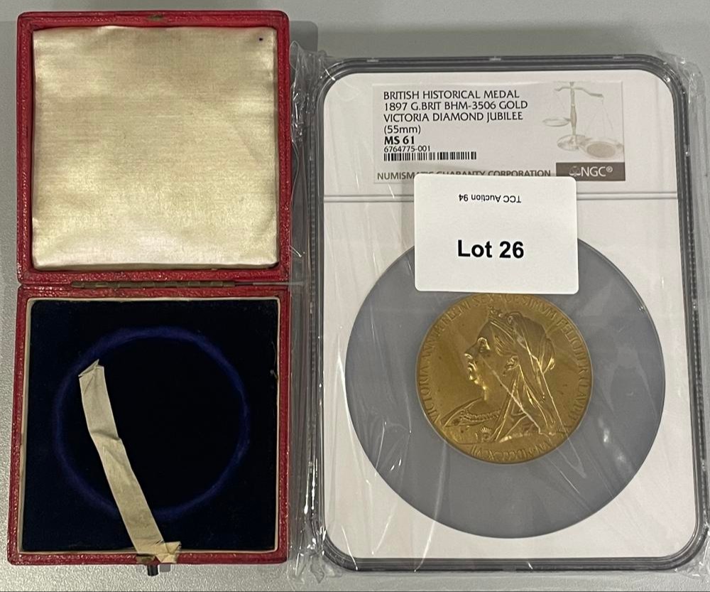 1897 Gold Medal Diamond Jubilee 55mm NGC MS 61 with Original Box 