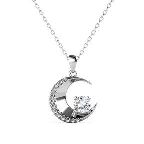 Celesta Everlasting Jewel 925 Sterling Silver Crescent Necklace with Swarovski Crystals -Including GRA Moissanite Certification - Bar 9902016691269 | 75951/2142 HV