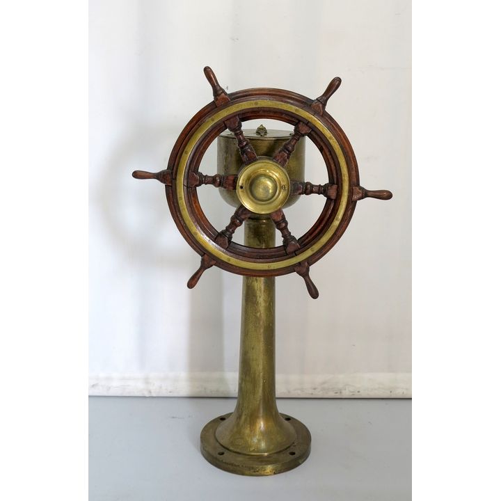 19TH CENTURY SHIPS WHEEL AND STANCHION