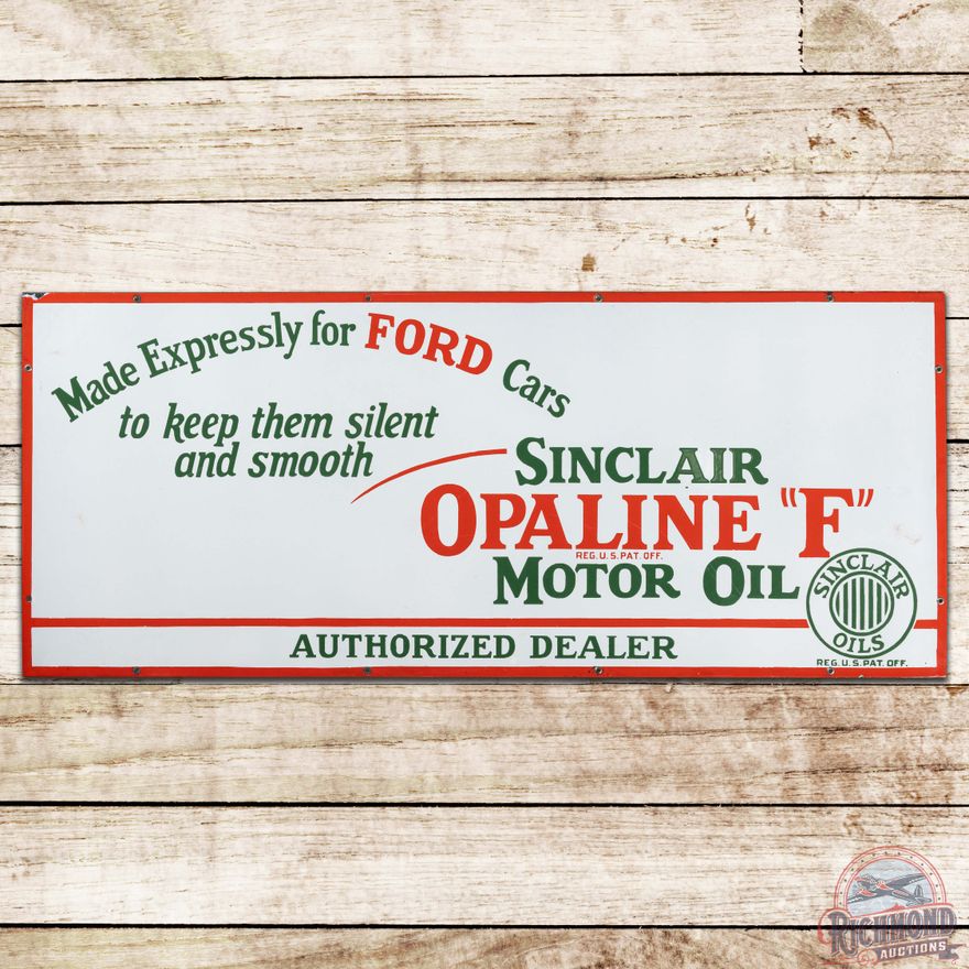 Sinclair Opaline "F" Motor Oil "For Fords" SS Porcelain Sign w/ Logo
