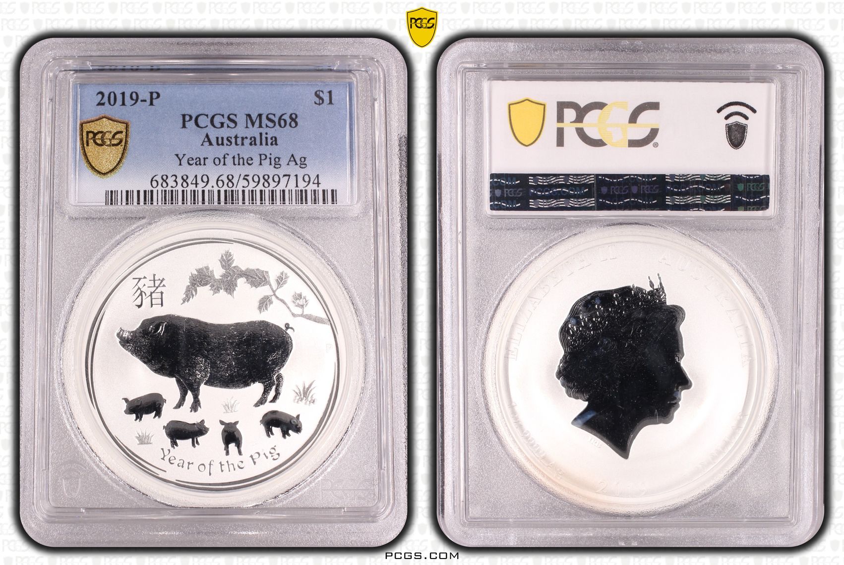 Year of the Pig Silver, One Dollar, 2019-P, PCGS MS68